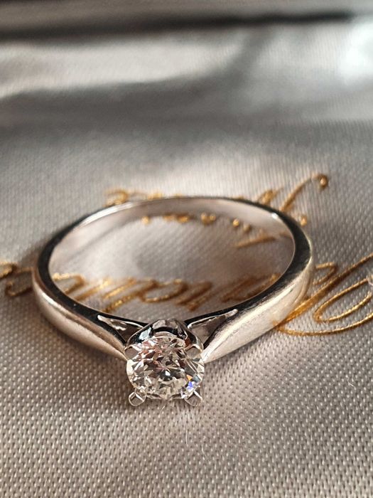 Inel solitair logodna aur alb 18k cu diamant natural SI 0,5ct