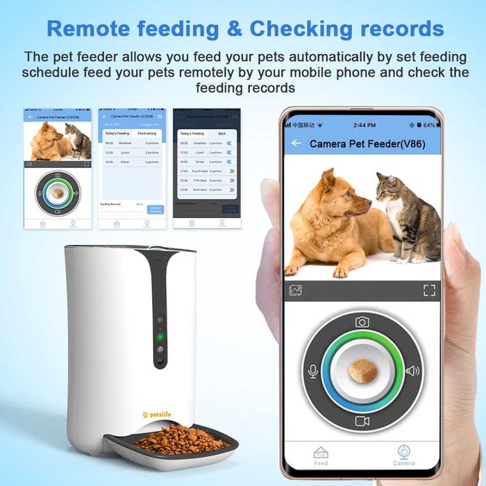 Hranitor Automat 6L pentru caini si pisici, SMART, camera VIDEO, WiFi
