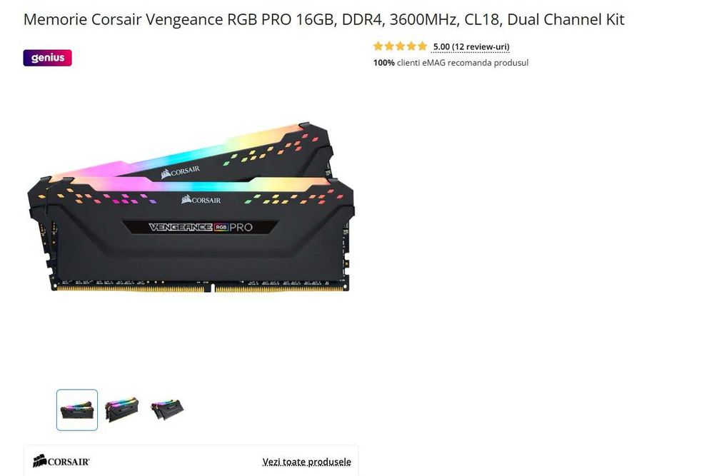 Memorii Corsair Vengeance DDR4 2X8 3600MHz si 3X8 3000MHZ