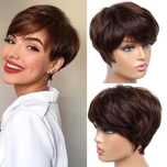 Peruca H19 PAR NATURAL 100% Naturala scurta Satena Castanie bob