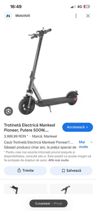 Trotinetă Electrică Mankeel Accesează› Pioneer, Putere 500W
