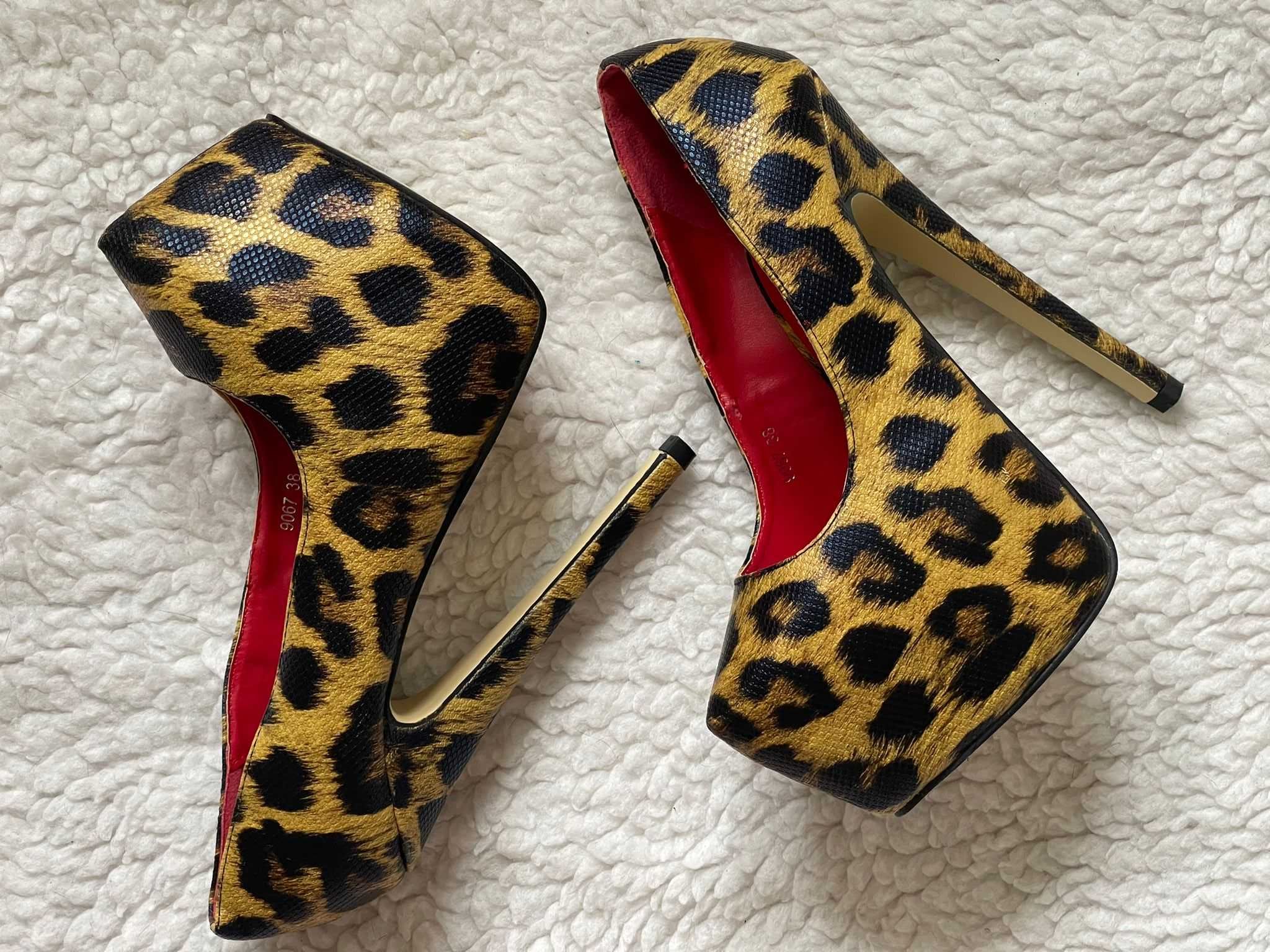 Platforme dama sexy animal print toc cui pantofi piele eco pantofi