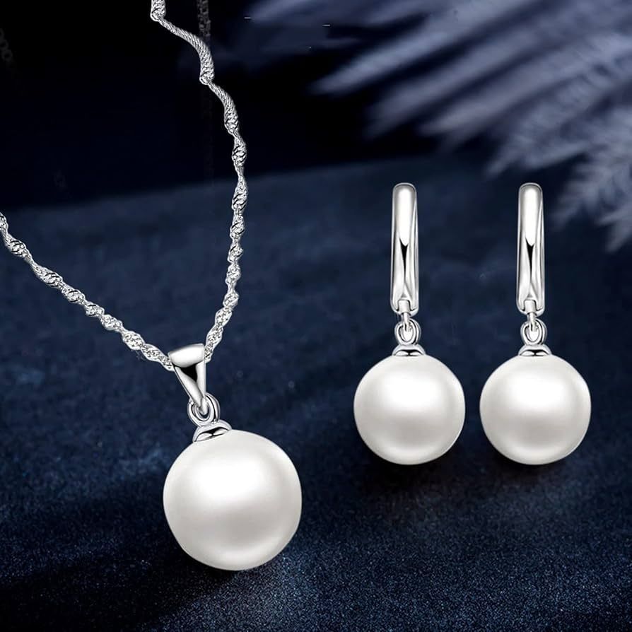 Set argint 925 perle cercei colier tip Swarovski cristale Pandora dupe
