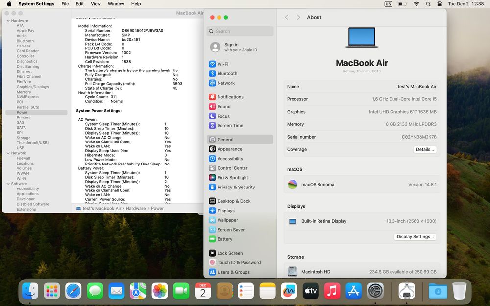  MacBook Air Retina 13", 2018 1.6 GHz i5, 8GB RAM, 256GB SSD - A1932