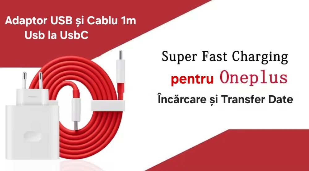 Încărcător+Cablu SuperVOOC 80W pt OnePlus, OPPO, Realme. Charge&Date.