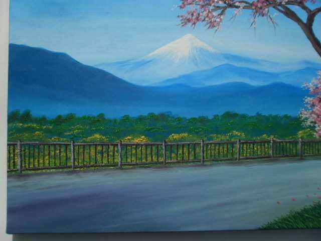 Планински пейзаж, японския вулкан фуdжи и цъфнали вишни