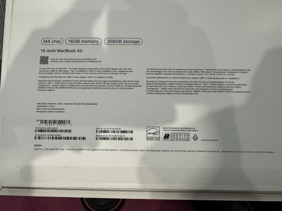 Apple MacBook Air 15 M4 16GB RAM 256GB SSD  2025г