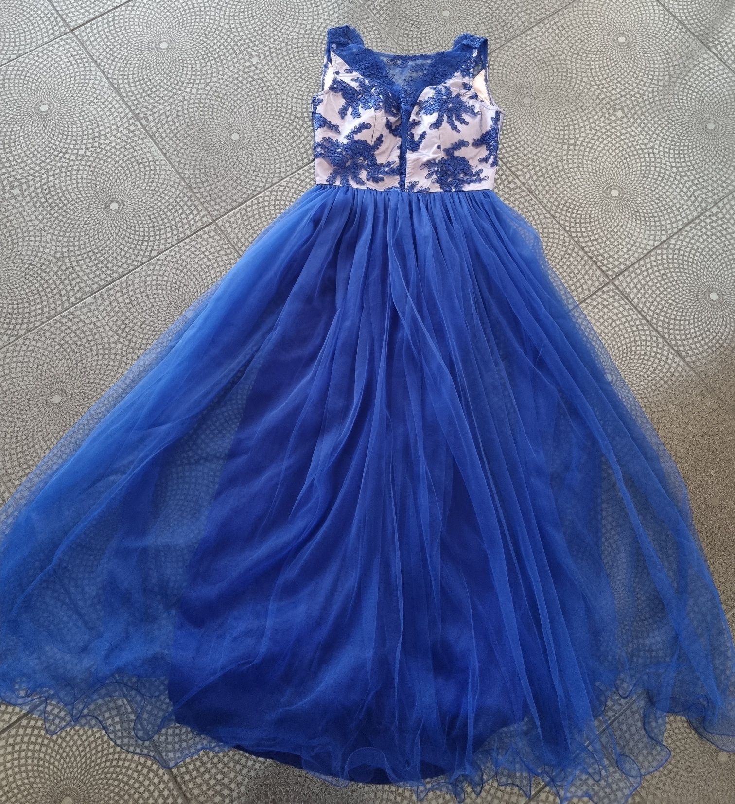 Rochie albastra royal de ocazie lunga, marime S-M (Asos, Atmosphere)