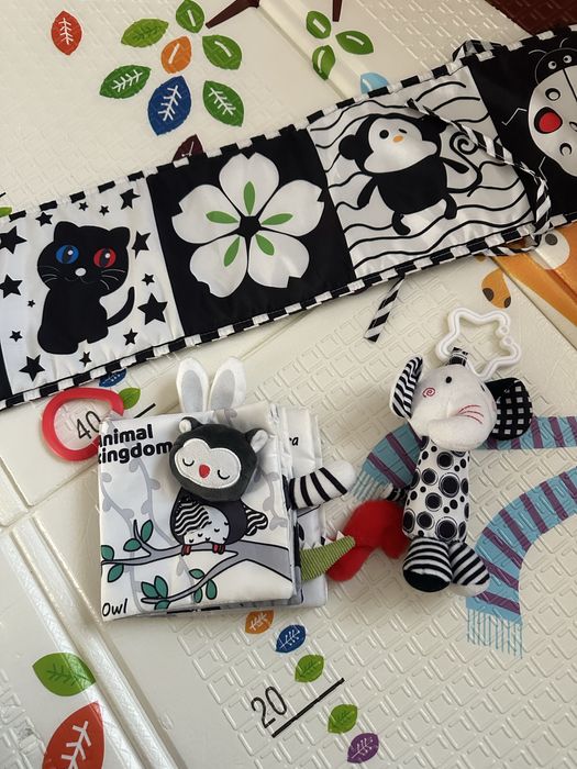 Лот черно бели играчки с подарък рак