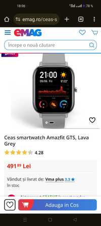 Ceas smartwatch Amazfit GTS, Lava Grey