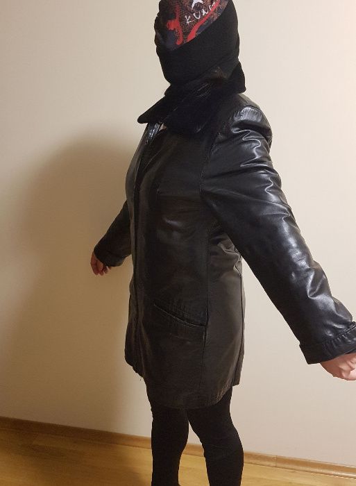 Елегантно, дълго, дамско кожено яке – естествена кожа, с яка от естест