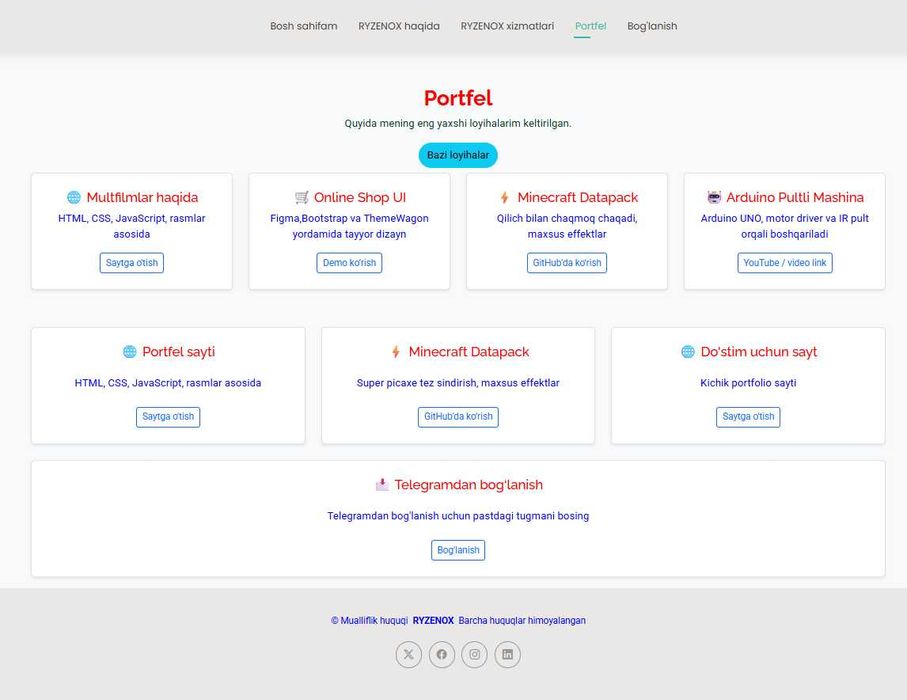 Portfolio sayt yaratib berish xizmati 1 haftada.