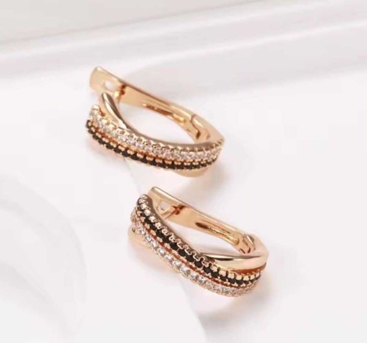 GP20, cercei placati aur 14k,incuietoare sigura,zirconiu alb/negru