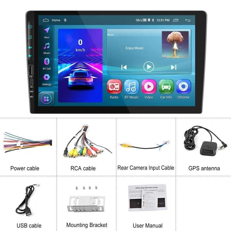 9” 2-DIN мултимедия с Android 12, 
RDS, 64GB ROM, RAM 2GB DDR3
