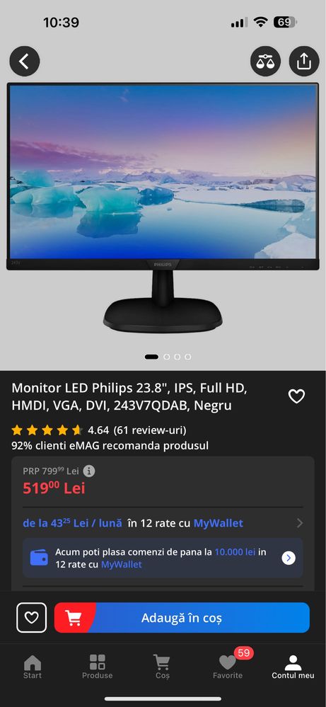 Monitor phillips  led 23.8” Full HD