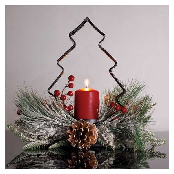 Коледен венец с поставка за свещ Mercado Trade, Метал, Елха
