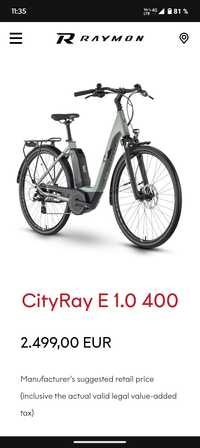Bicicleta electrica CityRay 1.0 Raymon