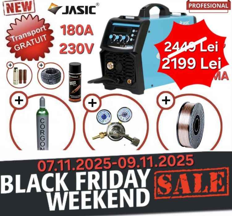 Aparat sudura cu sarma MIG 180 +Butelie Corgon 8L PLINA+Reductor+Sarma