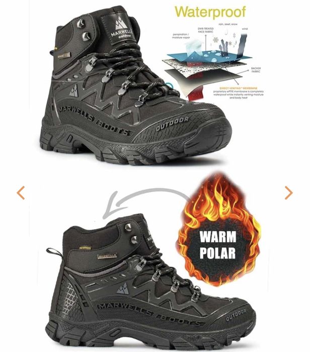 мъжки боти зимни непромокаеми с дълбок грайфер сняг дъжд с топъл пух