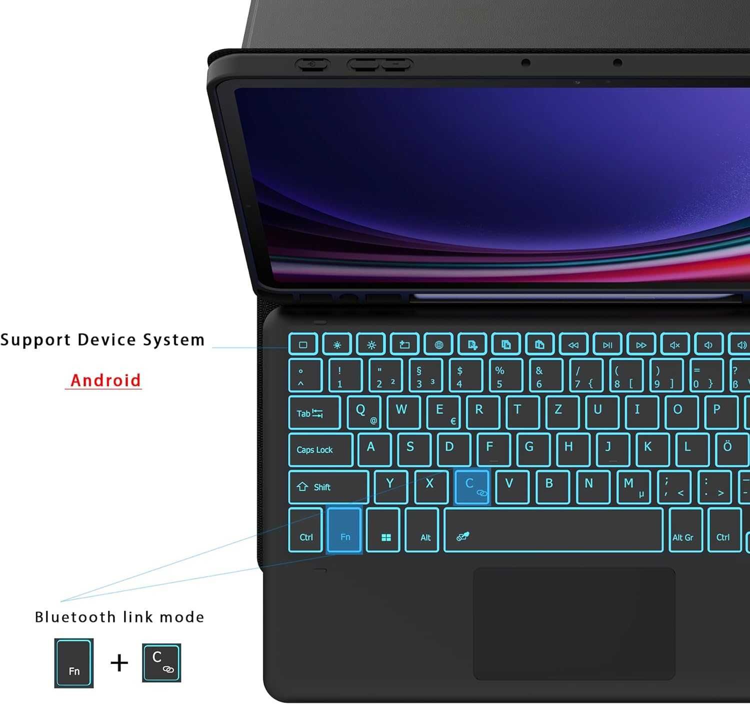 Husă tastatură ROOFEI Galaxy Tab S9+ Plus 12.4 inch - QWERTZ germană