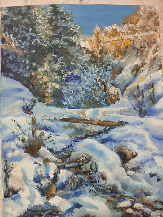 Картина маслом Пейзаж Зима природа 30*40 в интерьер