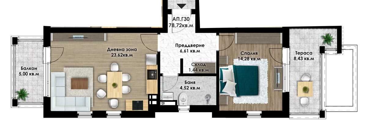 Двустаен апартамент кв. Остромила