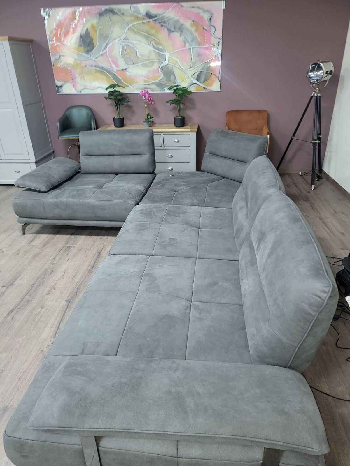 Сив ъглов диван от плат "Artemis" с подвижни облегалки