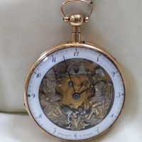 BREGUET/JACQUEMART джобен часовник, злато 18к, емайл, 1/4 репетир