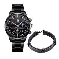 Мъжки елегантен водоустойчив часовник BASID / Цвят – черен със сребрис