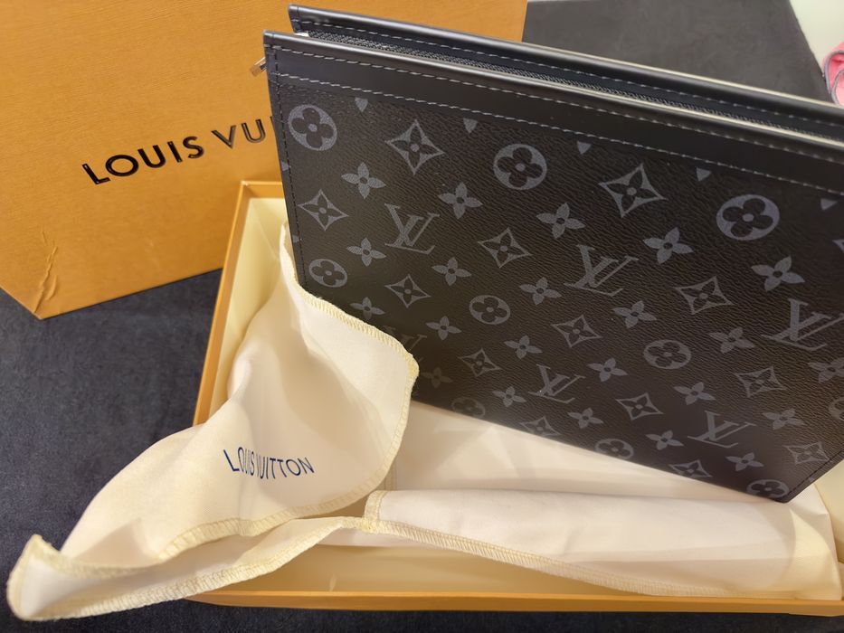 Louis Vuitton мъжка клъч чанта – черна кожа, нова