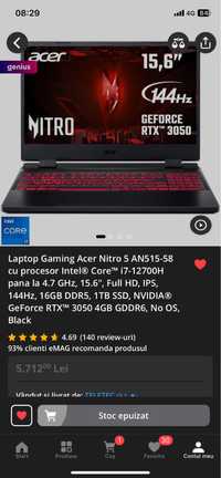 Laptop ganing Acer Nitro 5 i7 12700h 144hz