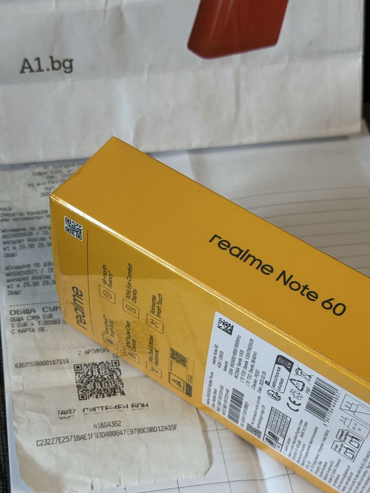 ЗАПЕЧАТАН 128GB Realme Note 60 A1  Гаранция до 2027г. Black