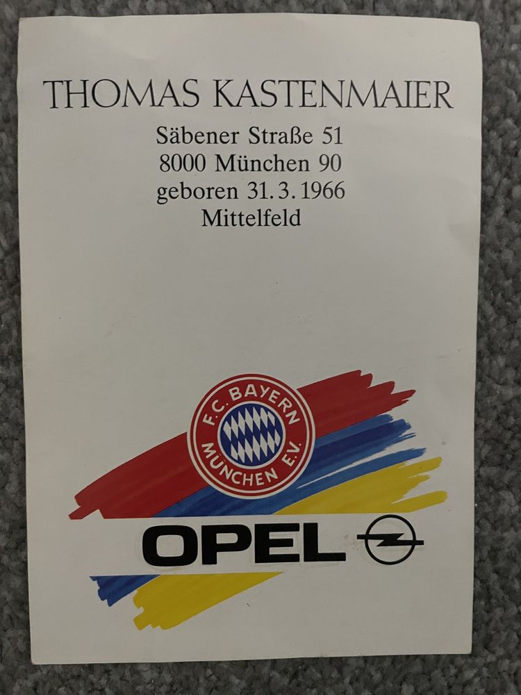 Vând autograf Thomas Kastenmaier, Bayern Munchen 1989-1990