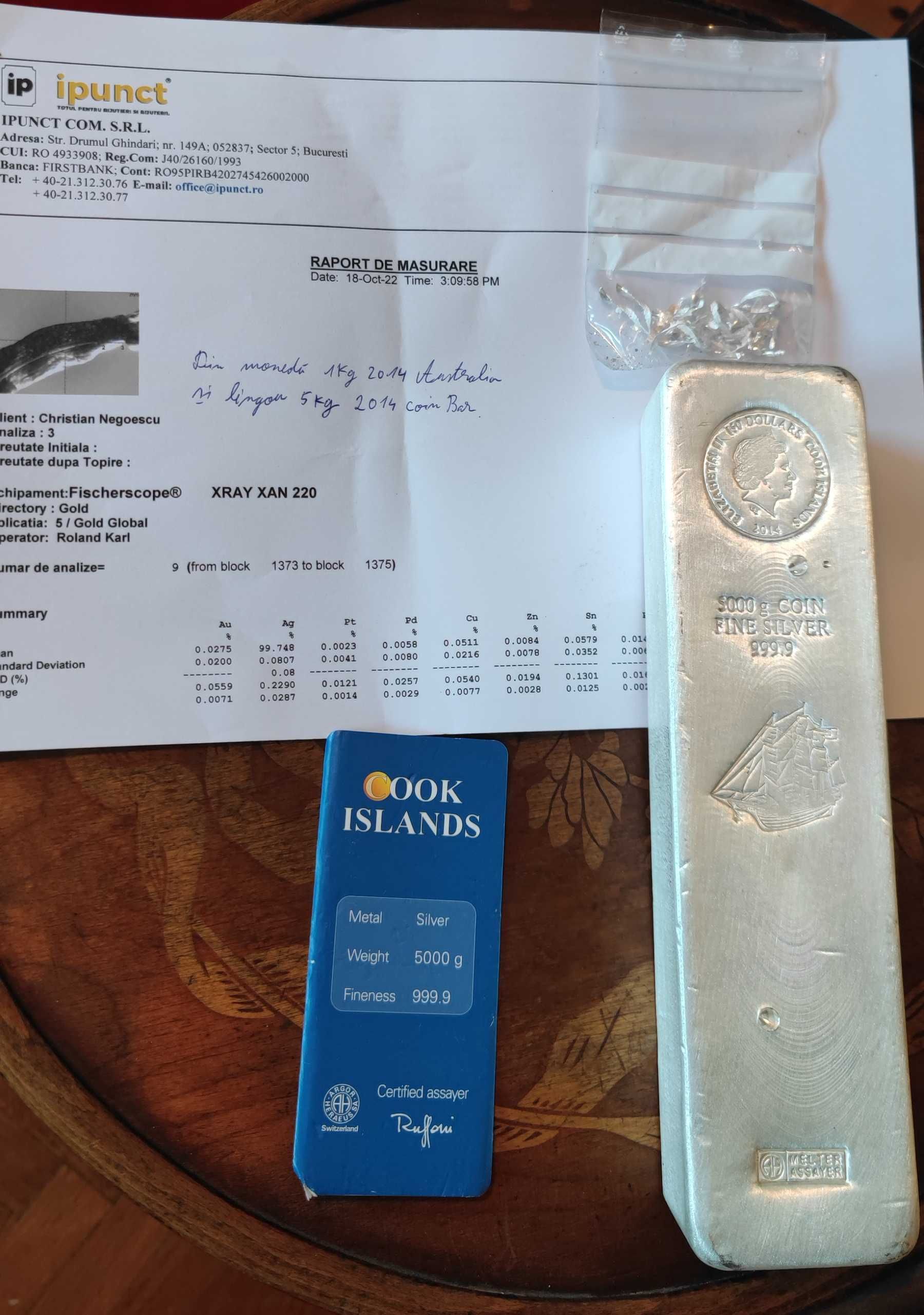 Lingou Argint pur 9999, 5kg, testat spectroscopie, pret: 10% sub Tavex