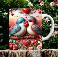 Cana personalizata, Love Birds, Ceramica, Alb, 350 ml