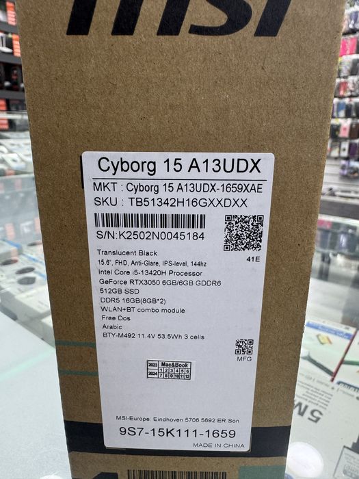 Msi Cyborg i5-13420H 16/512/3050 6gb 15.6 FHD Ips 144Hz