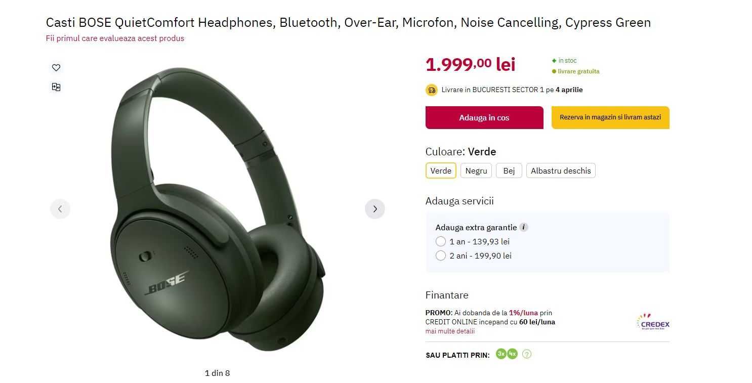 Bose QuietComfort Headphones Casti Model 2024 noi Cypress Green ANC