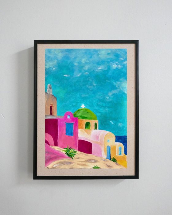 Tablou acrilic 50x70 cm Peisaj mediteranean colorat, pictat manual