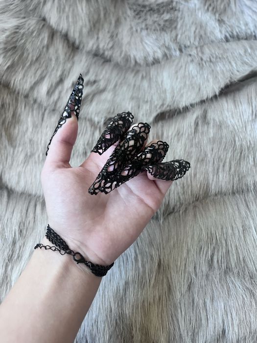 Черна перлена огърлица дантелена маска за лице готик гривна и пръстени