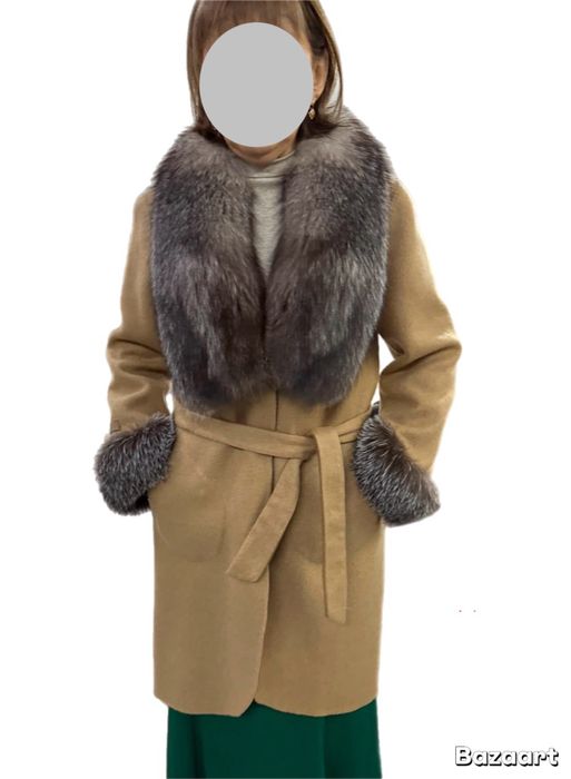 Пальто альпака, мех чернобурка