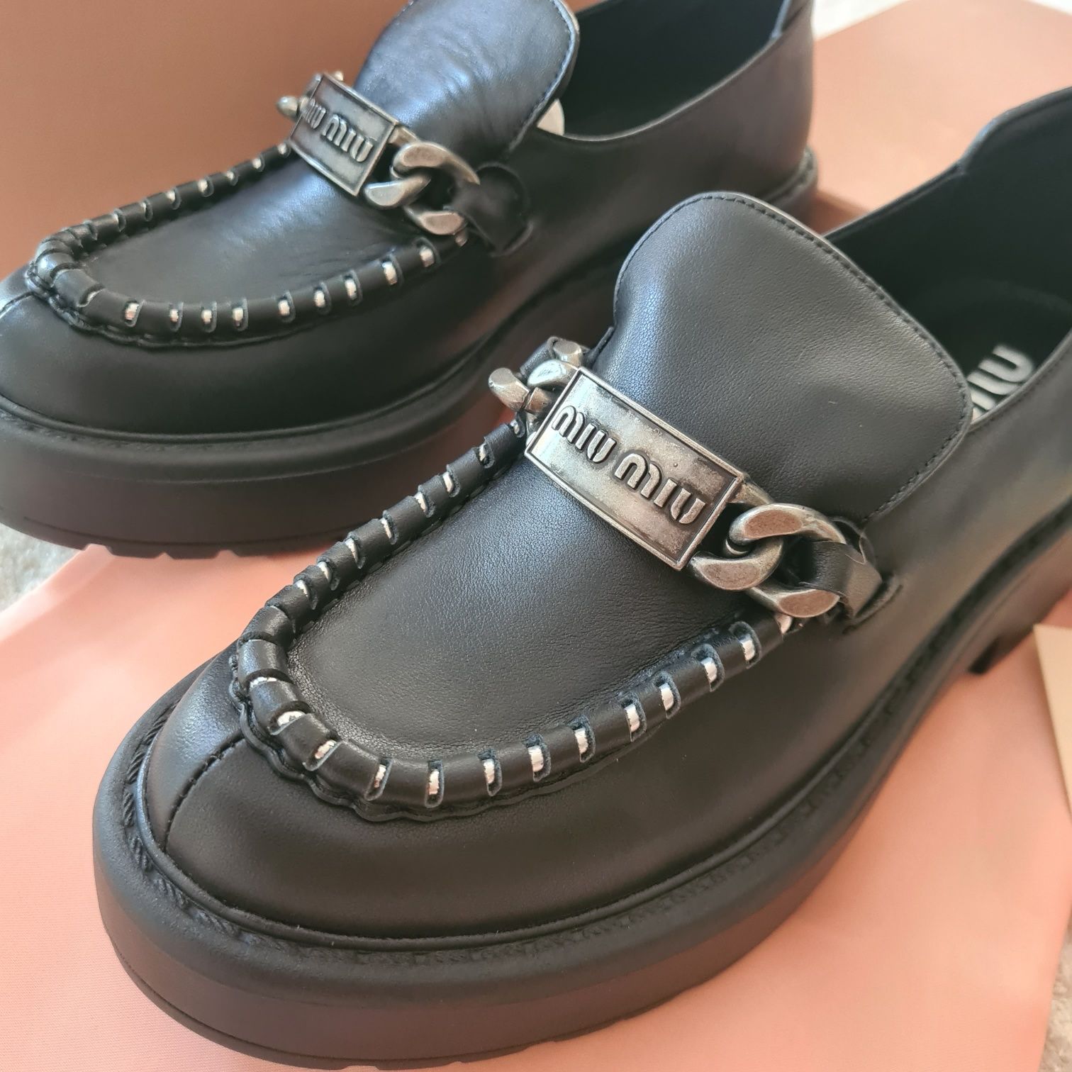 Loafers MiuMiu - size 38/calf leather naturala/premium/full pack