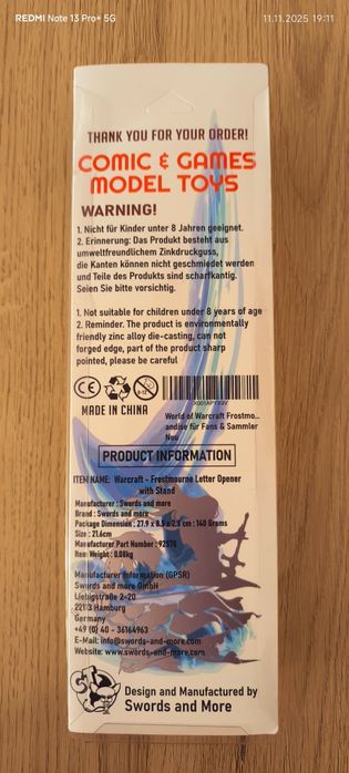 Warcraft - Frostmourne Letter Opener, ediție de colecție. 
with Stand