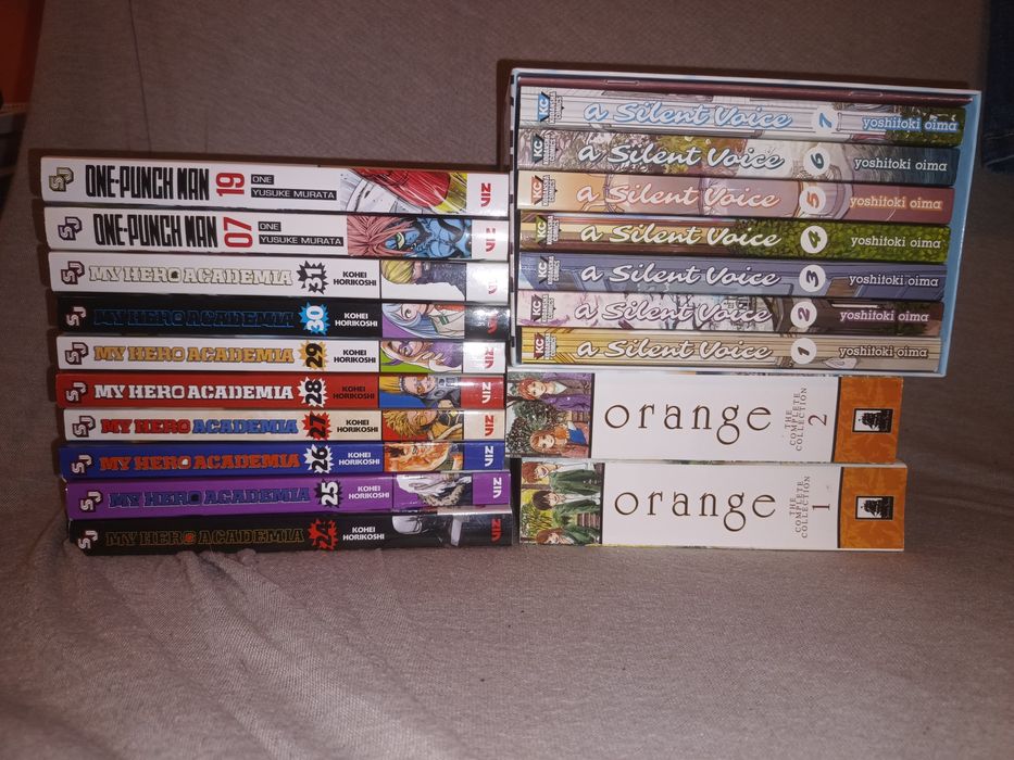 My hero academia, One punch man, A silent voice, Orange