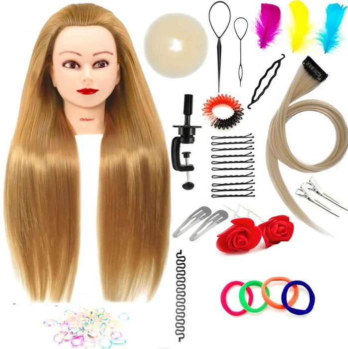 Cap Manechin cu Par  Blond 70 cm, + set 42 accesorii