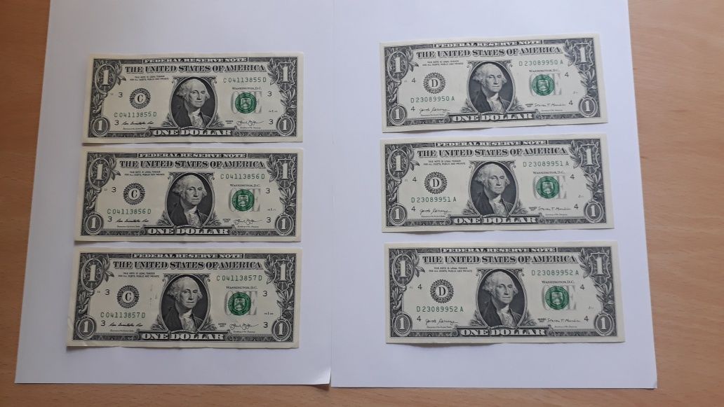 Set 3 bancnote 1$ serii consecutive