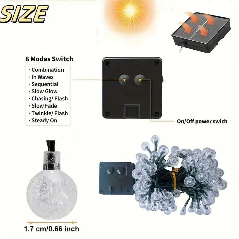 Соларни LED крушки тип гирлянд, лампи за двора, градината, терасата