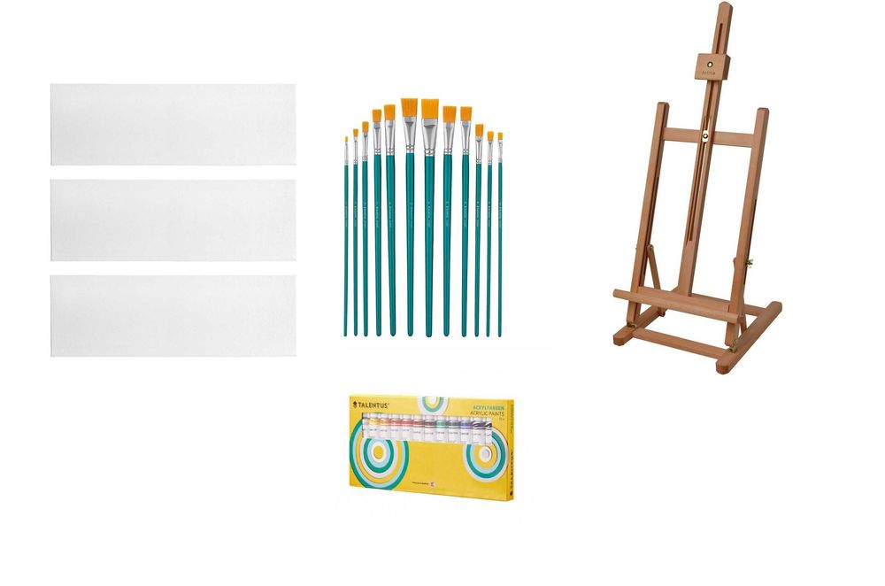Super set invatare pictura sevalet culori pensule 3 panze pictura