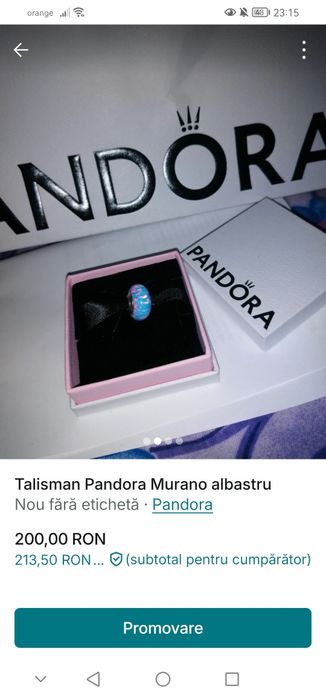 Talisman Pandora Murano albastru