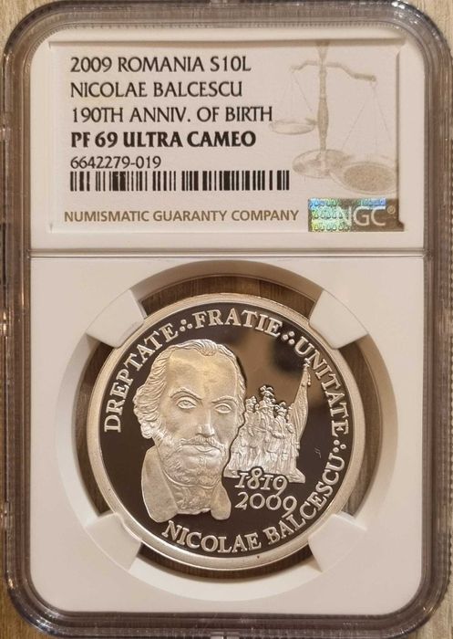 Moneda BNR 10 lei argint Nicolae Balcescu gradata NGC PF 69 UC