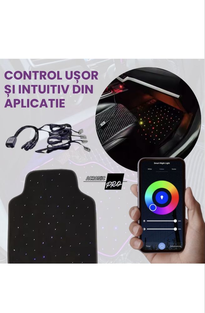 Set 4 Covorase auto Led, rezistente la apa, Bluetooth, LUX si ELEGANTA